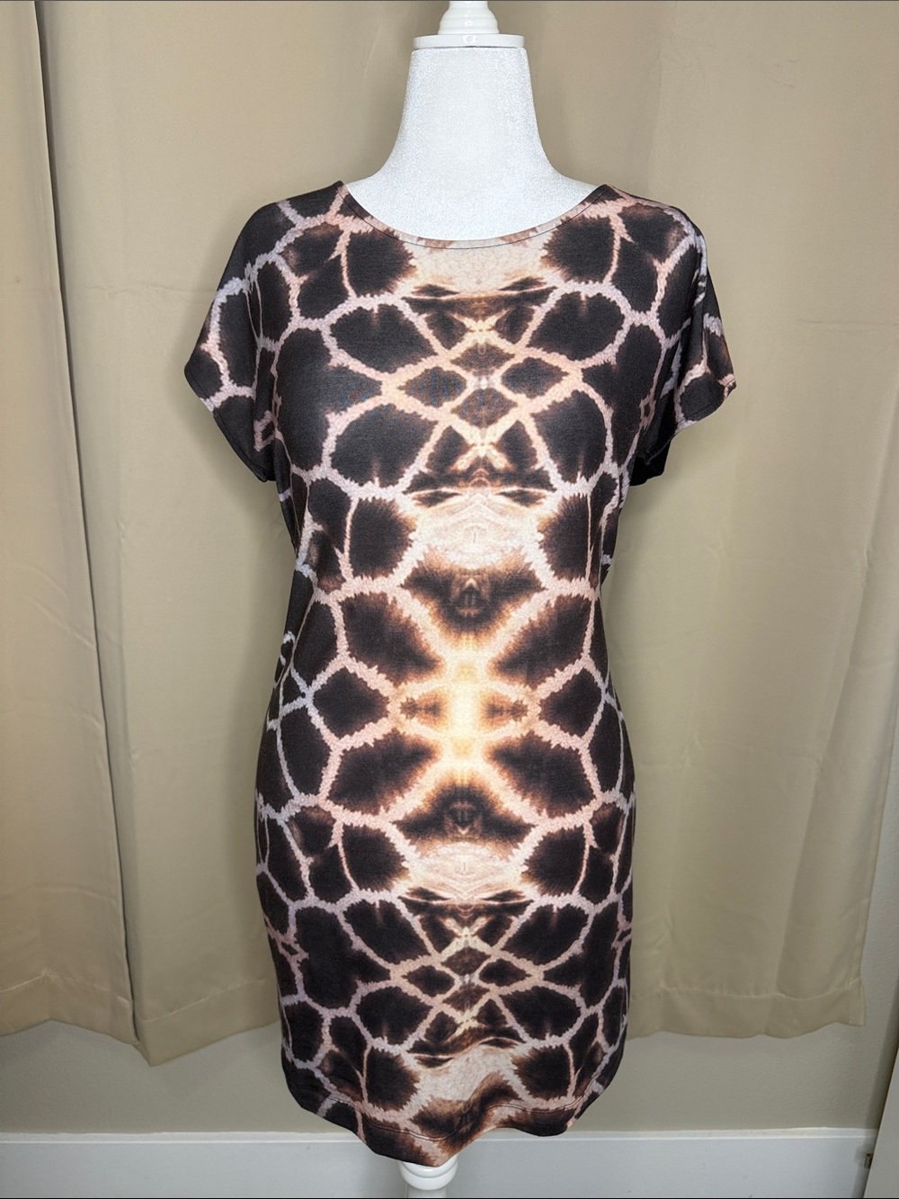 Short Sleeve Animal Print Bodycon Dress - Brown & Black